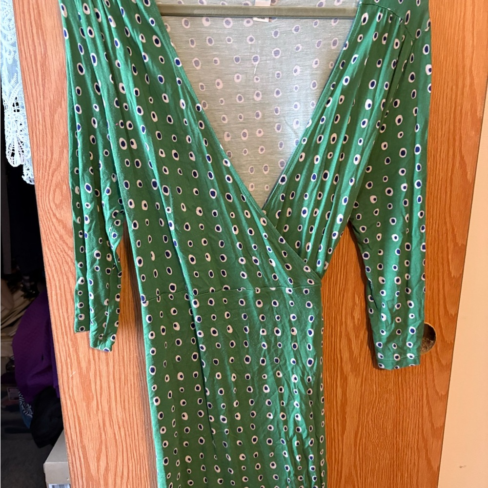 Old Navy Green Polka Dot Wrap Dress